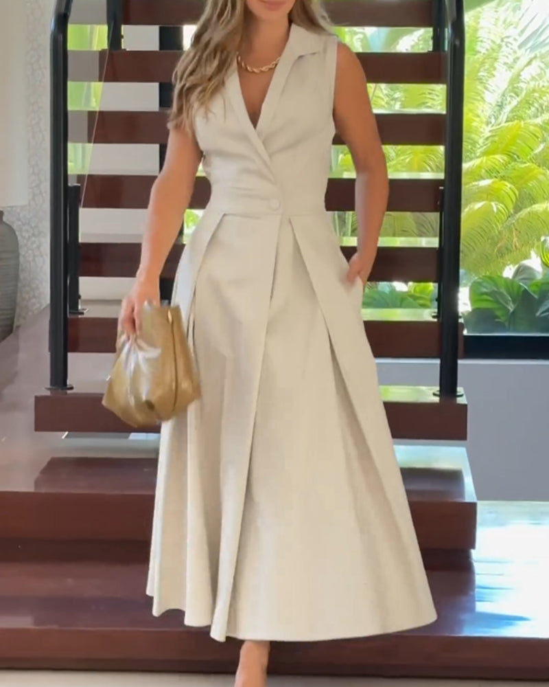 SABRINA - ELEGANTE ABITO MONOCROMATICO SENZA MANICHE