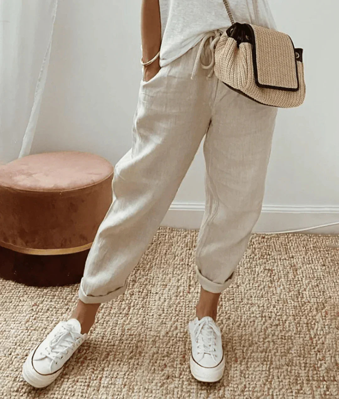 BELLA - PANTALONI IN COTONE E LINO
