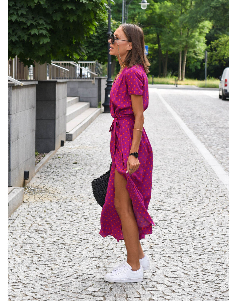 ELEONORA - ABITO MIDI STAMPATO CON SCOLLO A V
