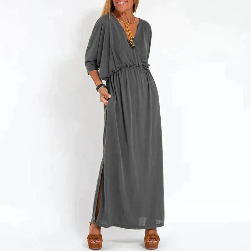 CARLA - LANGES VINTAGE-KLEID MIT HOHEM SEITENSCHLITZ