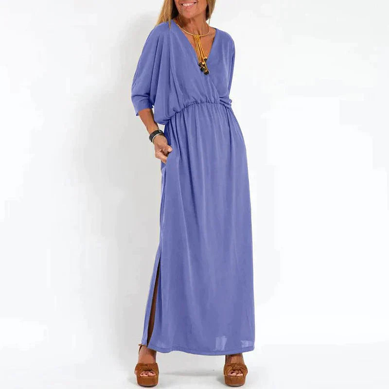 CARLA - LANGES VINTAGE-KLEID MIT HOHEM SEITENSCHLITZ
