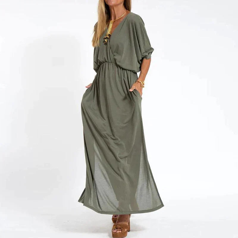 CARLA - LANGES VINTAGE-KLEID MIT HOHEM SEITENSCHLITZ