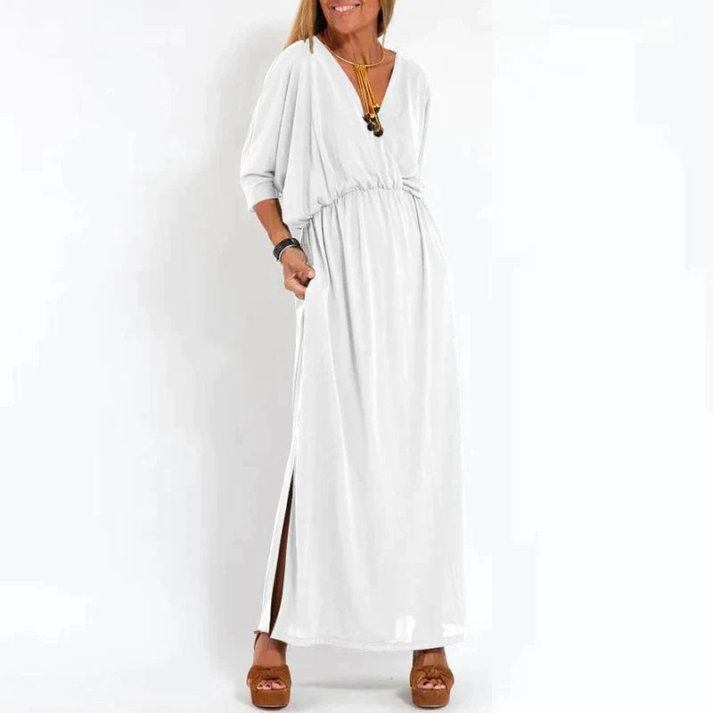 CARLA - LANGES VINTAGE-KLEID MIT HOHEM SEITENSCHLITZ