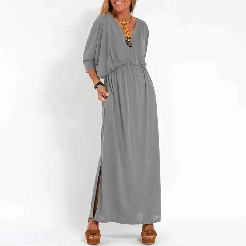 CARLA - LANGES VINTAGE-KLEID MIT HOHEM SEITENSCHLITZ