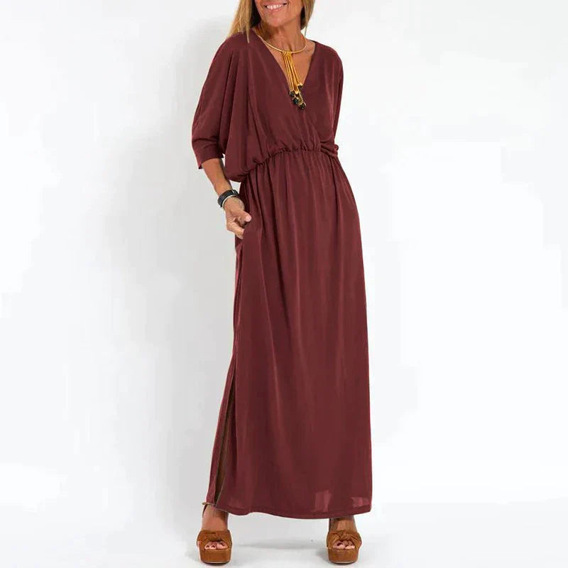 CARLA - LANGES VINTAGE-KLEID MIT HOHEM SEITENSCHLITZ