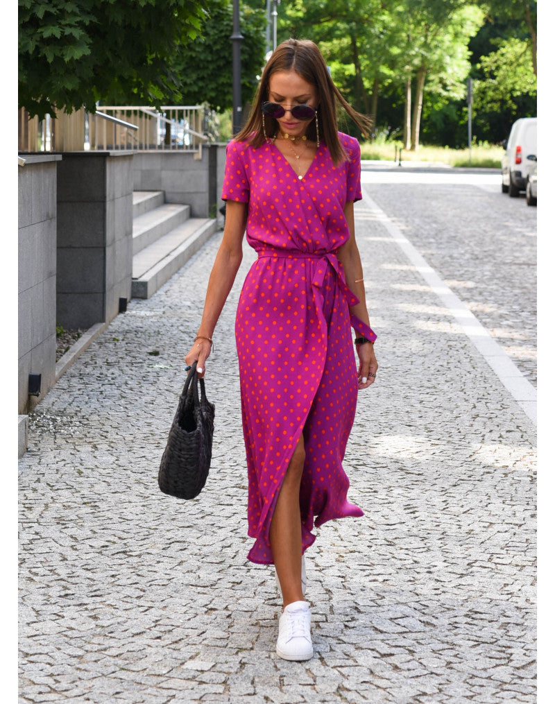 ELEONORA - ABITO MIDI STAMPATO CON SCOLLO A V