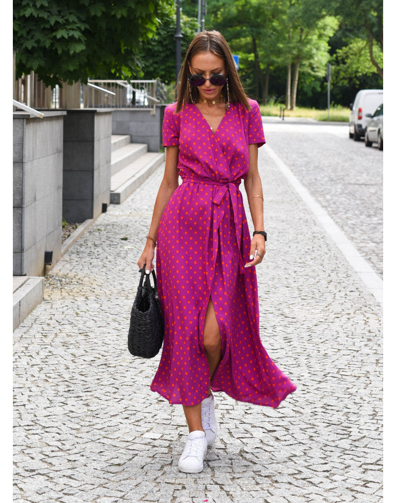 ELEONORA - ABITO MIDI STAMPATO CON SCOLLO A V