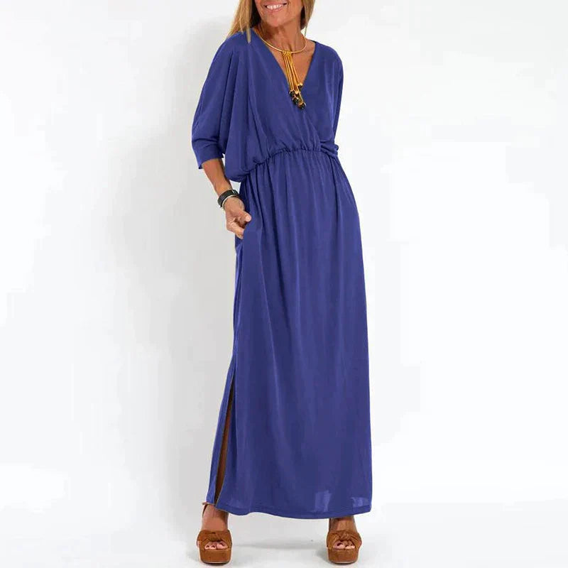CARLA - LANGES VINTAGE-KLEID MIT HOHEM SEITENSCHLITZ