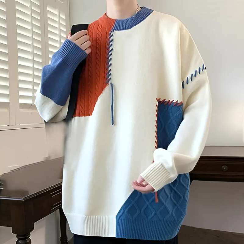 FRANCESCO - PULLOVER PATCHWORK CELESTE
