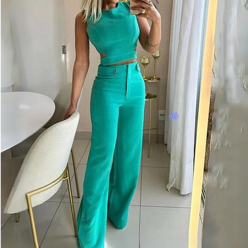 ALICE™ - SET TOP CROPPED E PANTALONI A VITA ALTA DI TENDENZA