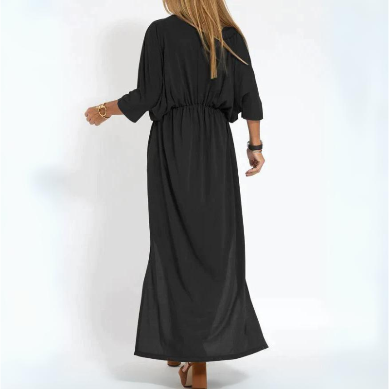 CARLA - LANGES VINTAGE-KLEID MIT HOHEM SEITENSCHLITZ