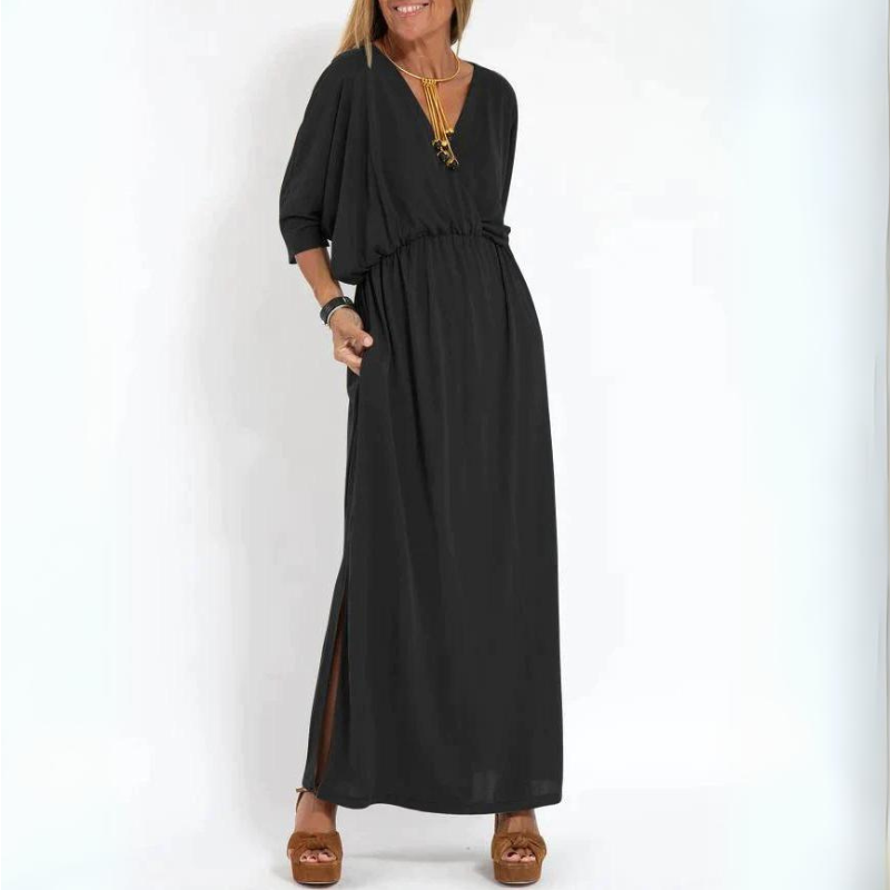 CARLA - LANGES VINTAGE-KLEID MIT HOHEM SEITENSCHLITZ