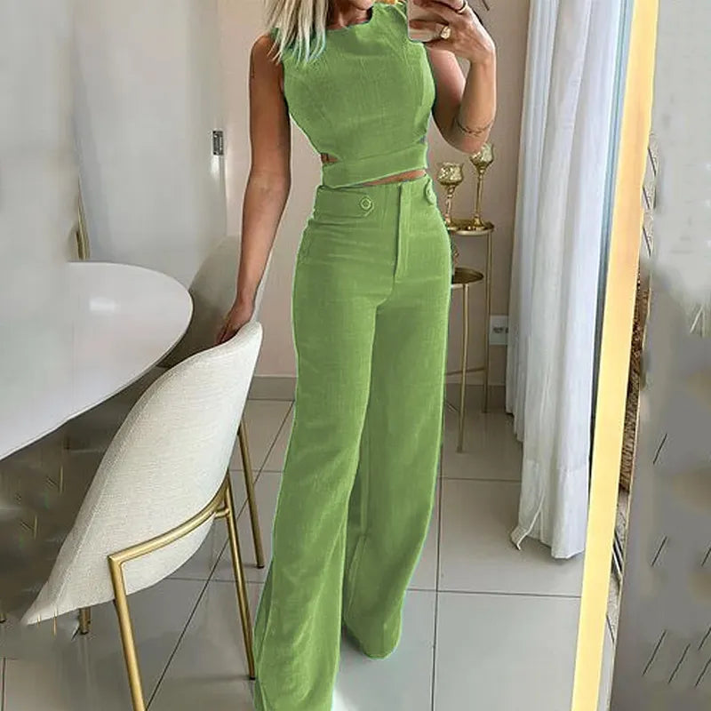 ALICE™ - SET TOP CROPPED E PANTALONI A VITA ALTA DI TENDENZA