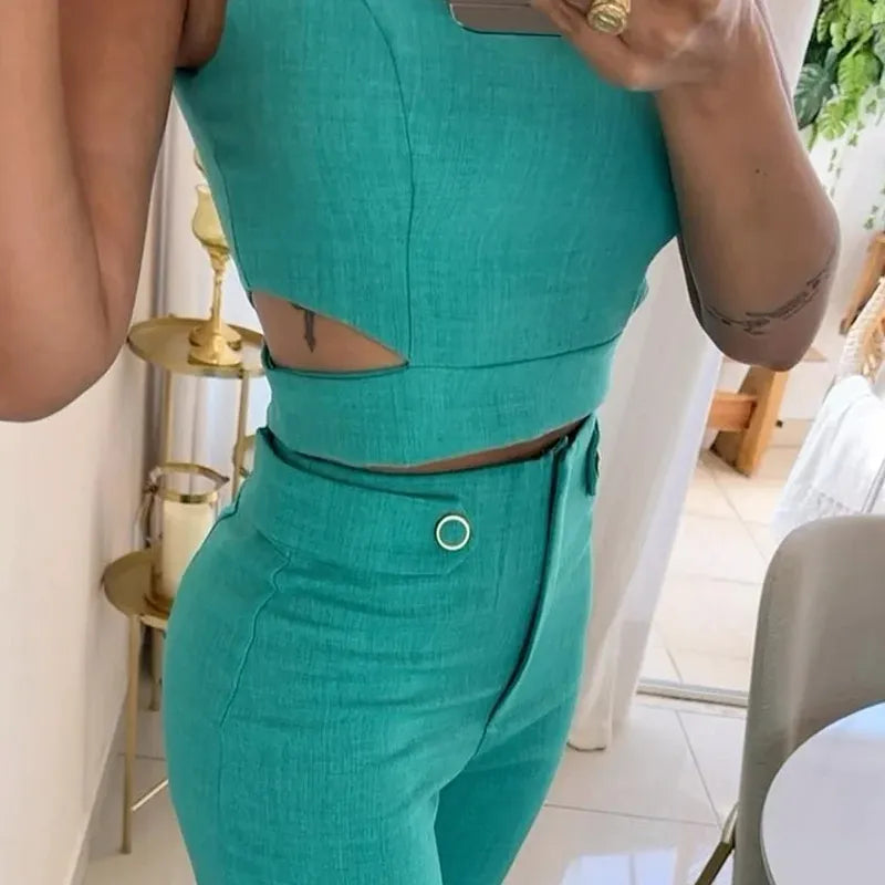 ALICE™ - SET TOP CROPPED E PANTALONI A VITA ALTA DI TENDENZA