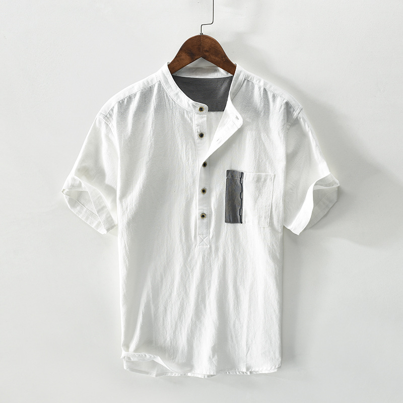 AMBROGIO | CAMICIA ESTIVA IN COTONE E LINO CON TASCHINO