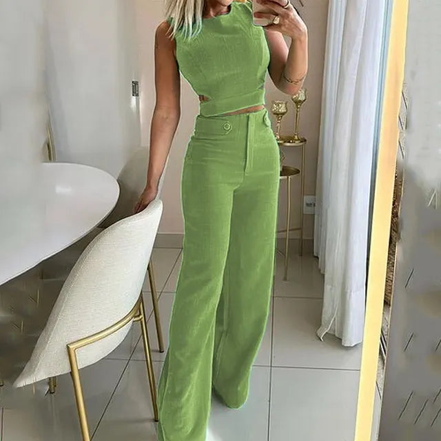 ALICE™ - SET TOP CROPPED E PANTALONI A VITA ALTA DI TENDENZA