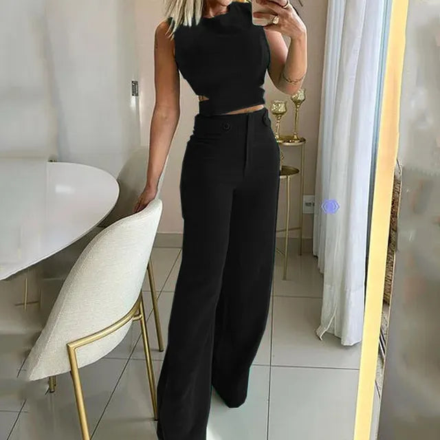 ALICE™ - SET TOP CROPPED E PANTALONI A VITA ALTA DI TENDENZA