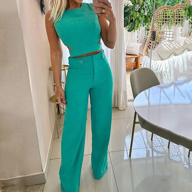 ALICE™ - SET TOP CROPPED E PANTALONI A VITA ALTA DI TENDENZA